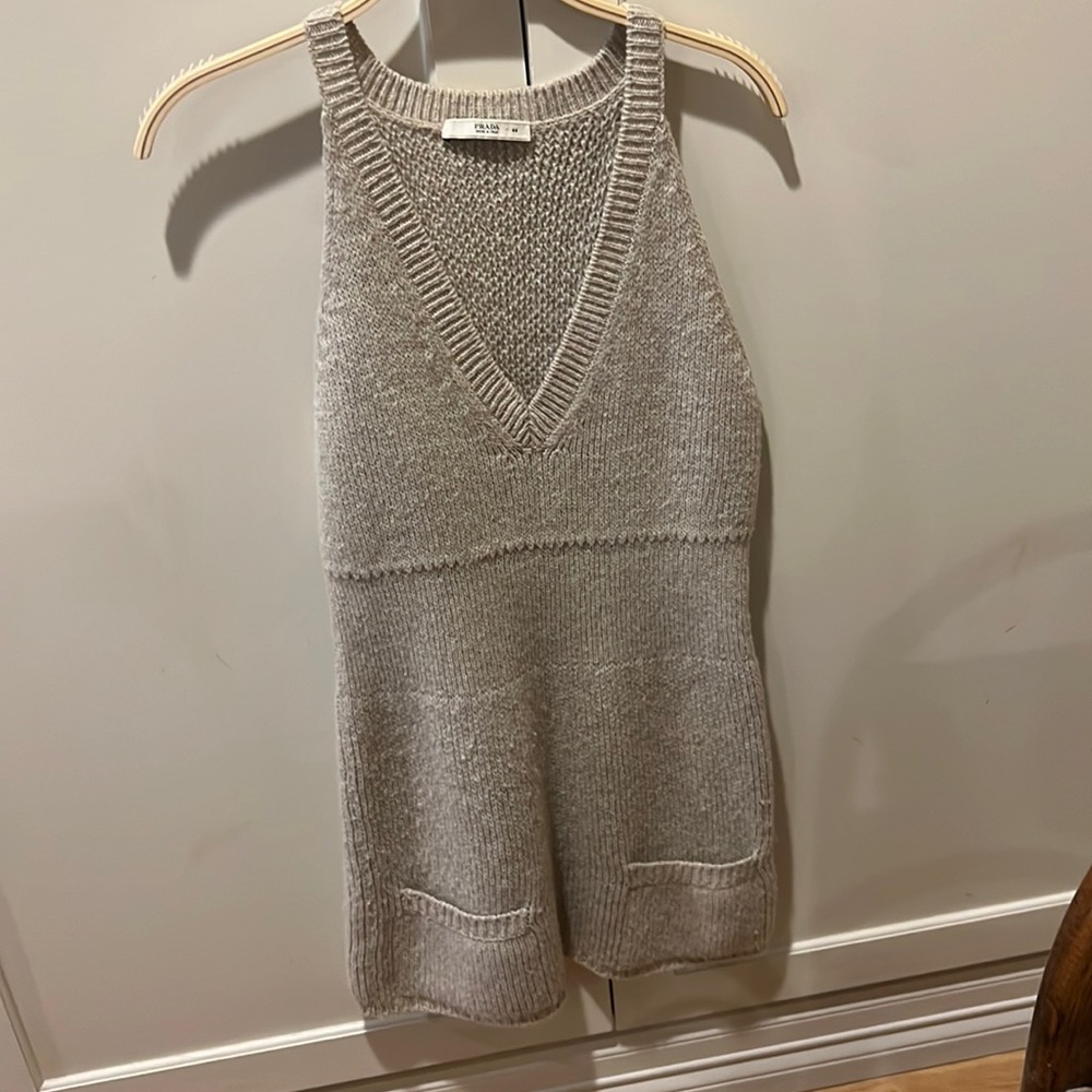 Vintage Prada dress. Two pockets in front. Great for layering! It’s a wool blend